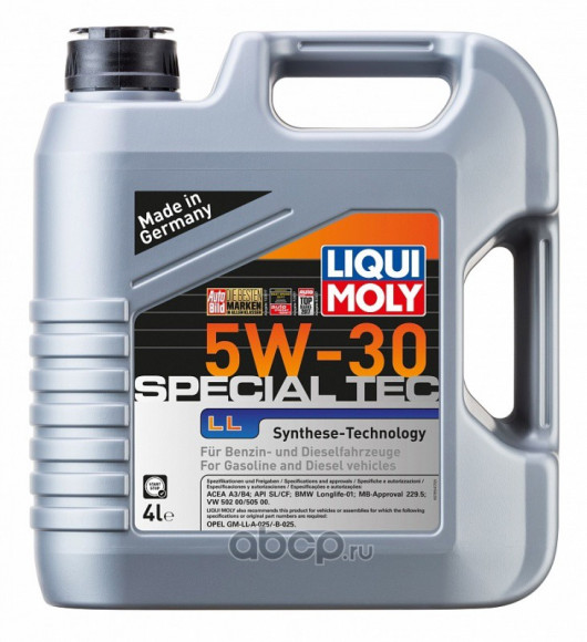 Масло мотор.  5W30 Liqui Moly Special Tec LL API SL ACEA A3/B4 пластик (4 л.) 1*4 шт. (7654)