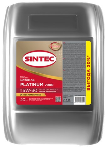 Масло мотор.  5W30 SINTEC PLATINUM 7000 A3/B4  SL/CF  (20л)