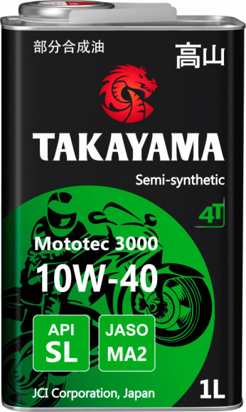Масло моторное TAKAYAMA Mototec 3000 4T SAE 10W-40 API SL JASO MA-2 1л (1*12шт)