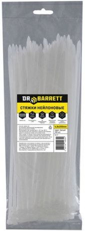 Стяжки нейлоновые DR.BARRETT белый, 4.8x250 мм S-17