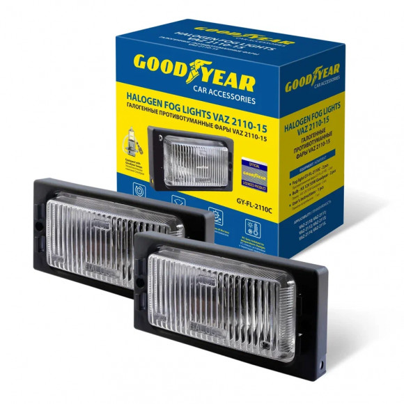 Фары противотуманные галогенные Goodyear с лампами (GY-FL-2110C / Н3 12V: 2шт.) для а/м VAZ 2110-15 Фары противотуманные галогенные Goodyear с лампами (GY-FL-2110C / Н3 12V: 2шт.) для а/м VAZ 2110-15