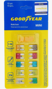 Набор флажковых пластиковых предохранителей Goodyear «мини» 10шт + экстрактор (5А;7.5А;10А;15А;20А Набор флажковых пластиковых предохранителей Goodyear «мини» 10шт + экстрактор (5А;7.5А;10А;15А;20А