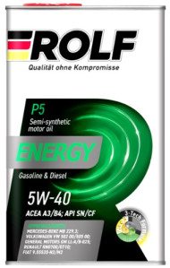 Масло мотор. ROLF Energy SAE  5W40 A3/B4 API SN/CF металл 1л (1*12шт)