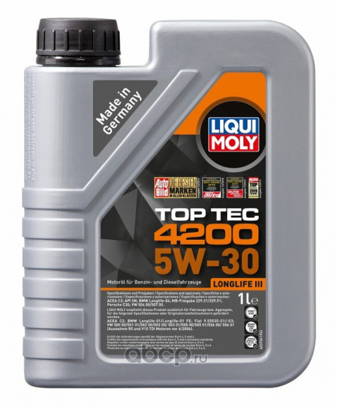 Масло мотор.  5W30 Liqui Moly Top Tec 4200 New Generation API SP ACEA C3 пластик (1 л.) 1*6 шт.