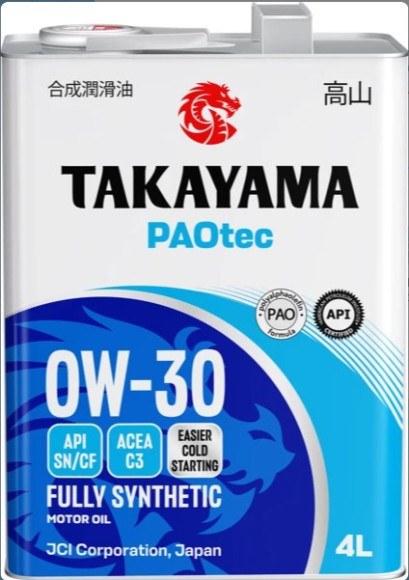 Масло моторное TAKAYAMA PAOtec SAE 0W30 C3 SN/CF металл (4л) 1*4шт