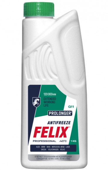 Антифриз FELIX PROLONGER, G11  зелен в п/э бут.1кг (15шт) Антифриз FELIX PROLONGER, G11  зелен в п/э бут.1кг (15шт)