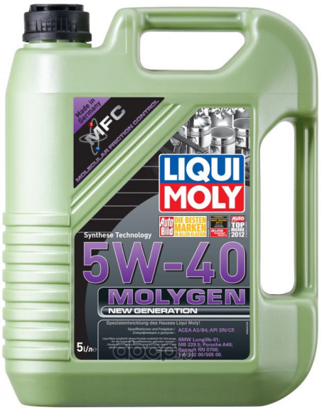 Масло мотор.  5W40 Liqui Moly Molygen New Generation API SN ACEA A3/B4 пластик (5 л.) 1*4 шт. (9055)